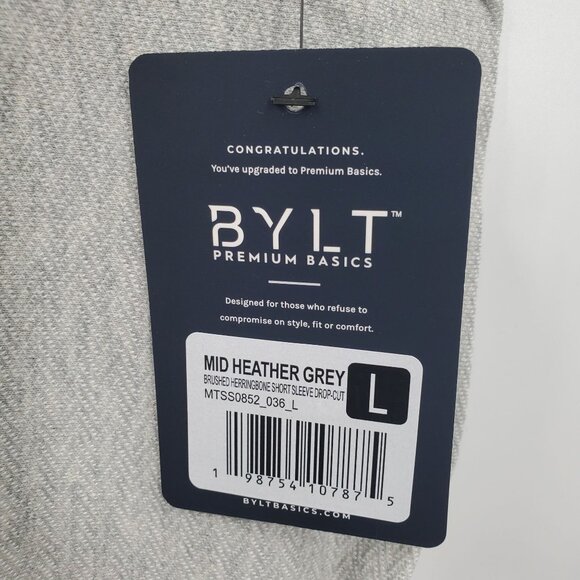 BYLT Brushed Herringbone Short Sleeve Drop Cut Shirt Top Men Size Large NWT - Picture 6 of 14